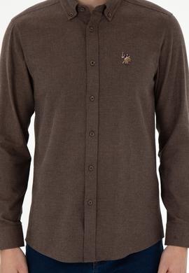Erkek Kahverengi Uzun Kollu Basic Gömlek - 50293980152