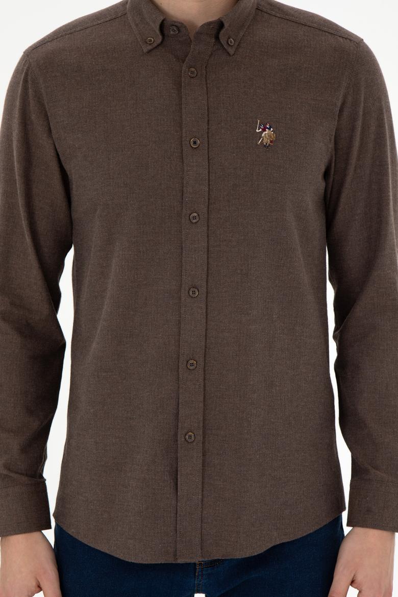 Erkek Kahverengi Uzun Kollu Basic Gömlek - 50293980152