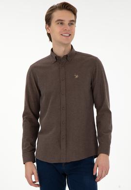 Erkek Kahverengi Uzun Kollu Basic Gömlek - 50293980152