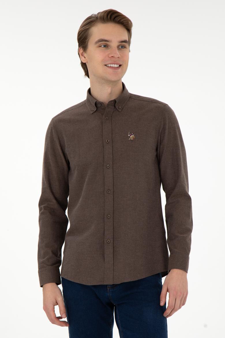 Erkek Kahverengi Uzun Kollu Basic Gömlek