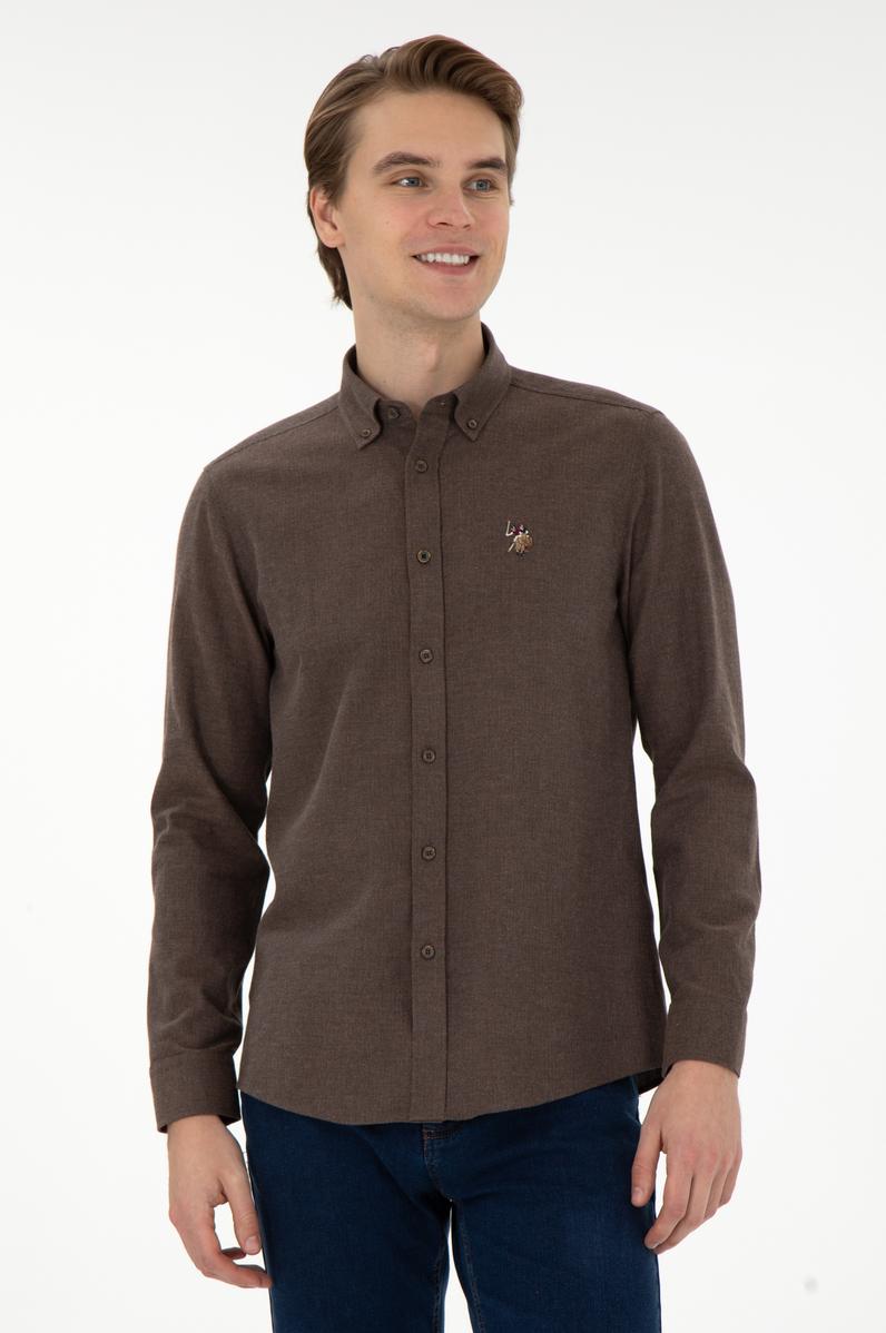 Erkek Kahverengi Uzun Kollu Basic Gömlek
