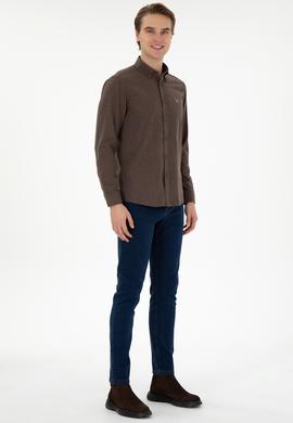Erkek Kahverengi Uzun Kollu Basic Gömlek - 50293980152