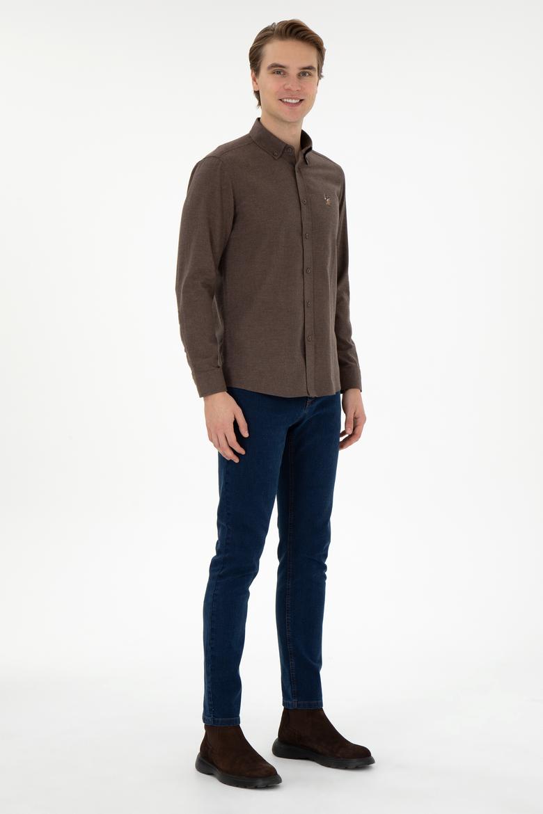 Erkek Kahverengi Uzun Kollu Basic Gömlek - 50293980152