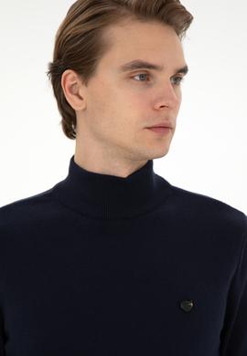 Erkek Slim Fit Yarım Balıkçı Yaka Lacivert Basic Kazak - 50294771016