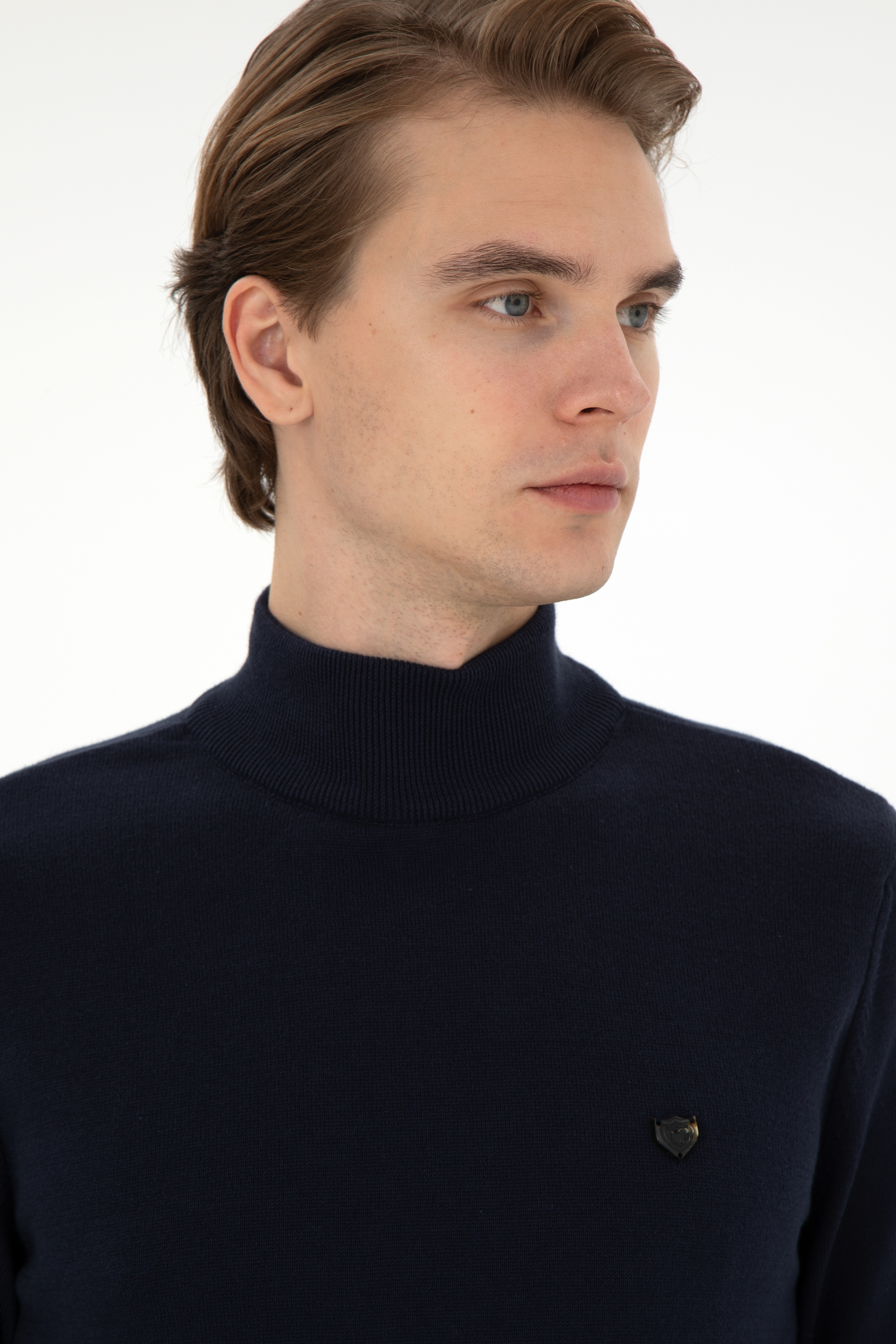 Erkek Slim Fit Yarım Balıkçı Yaka Lacivert Basic Kazak