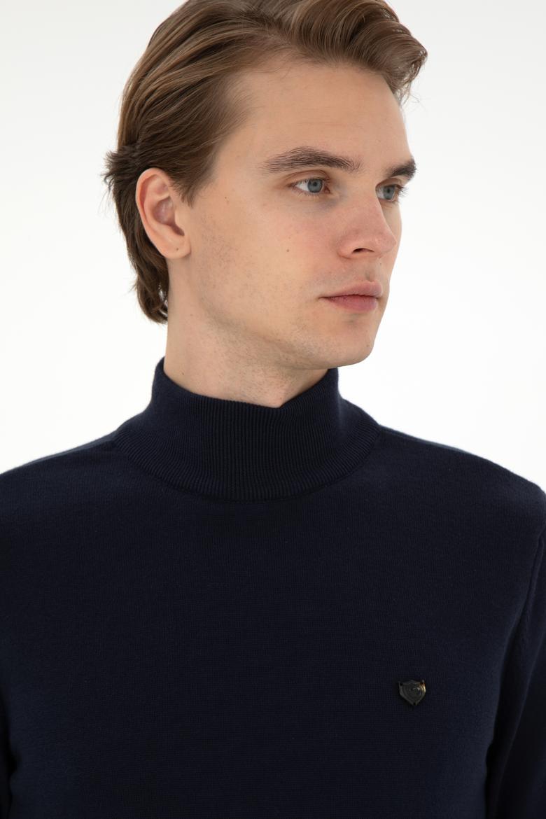 Erkek Slim Fit Yarım Balıkçı Yaka Lacivert Basic Kazak - 50294771016