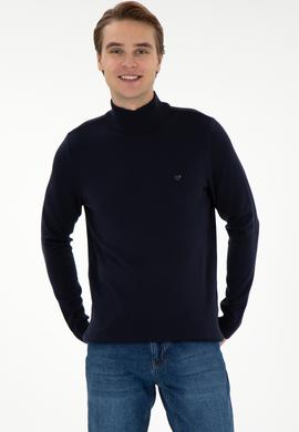 Erkek Slim Fit Yarım Balıkçı Yaka Lacivert Basic Kazak - 50294771016