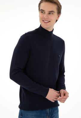 Erkek Slim Fit Yarım Balıkçı Yaka Lacivert Basic Kazak - 50294771016