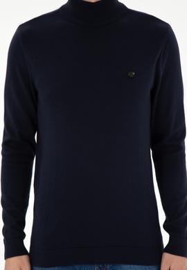 Erkek Slim Fit Yarım Balıkçı Yaka Lacivert Basic Kazak - 50294771016