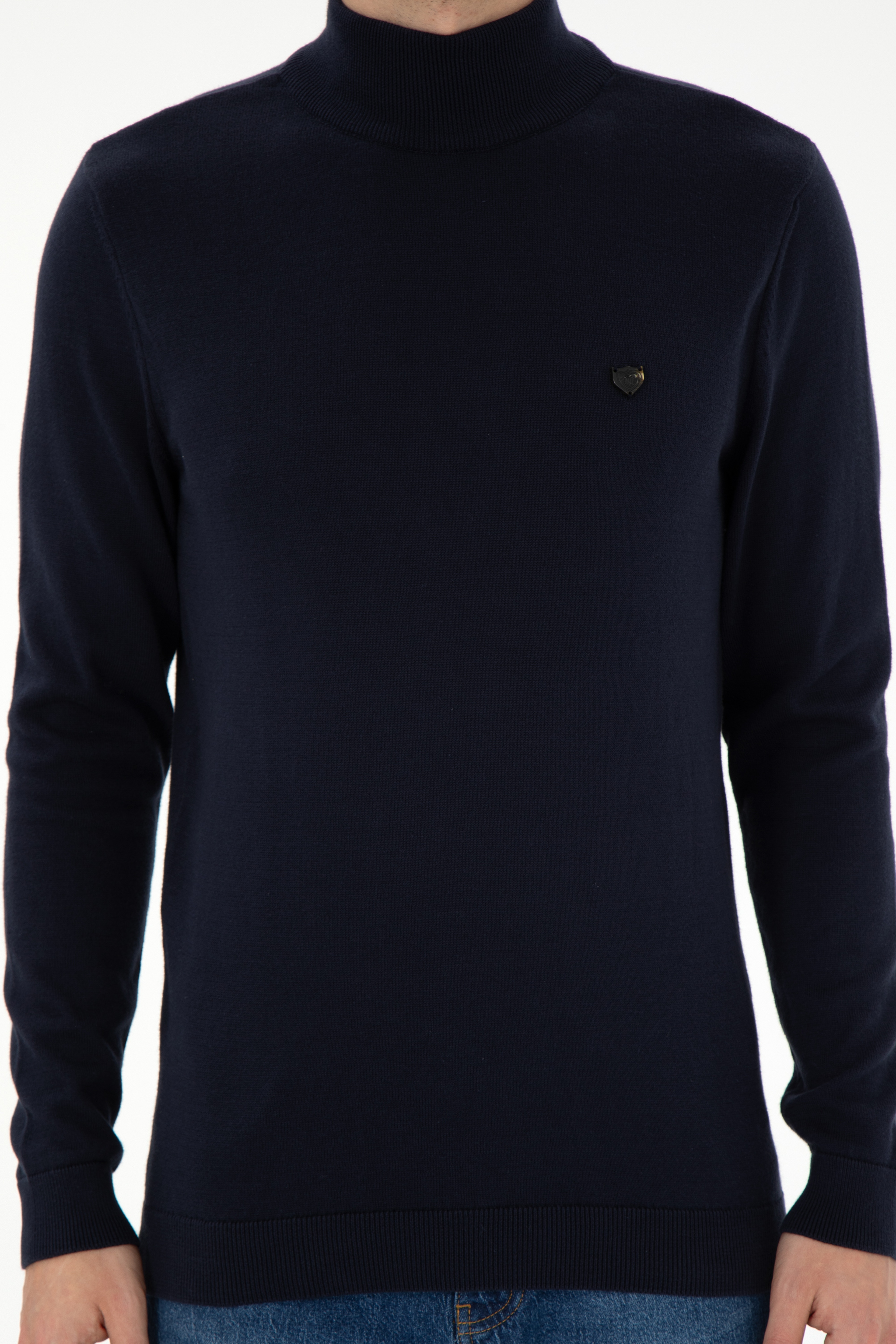 Erkek Slim Fit Yarım Balıkçı Yaka Lacivert Basic Kazak
