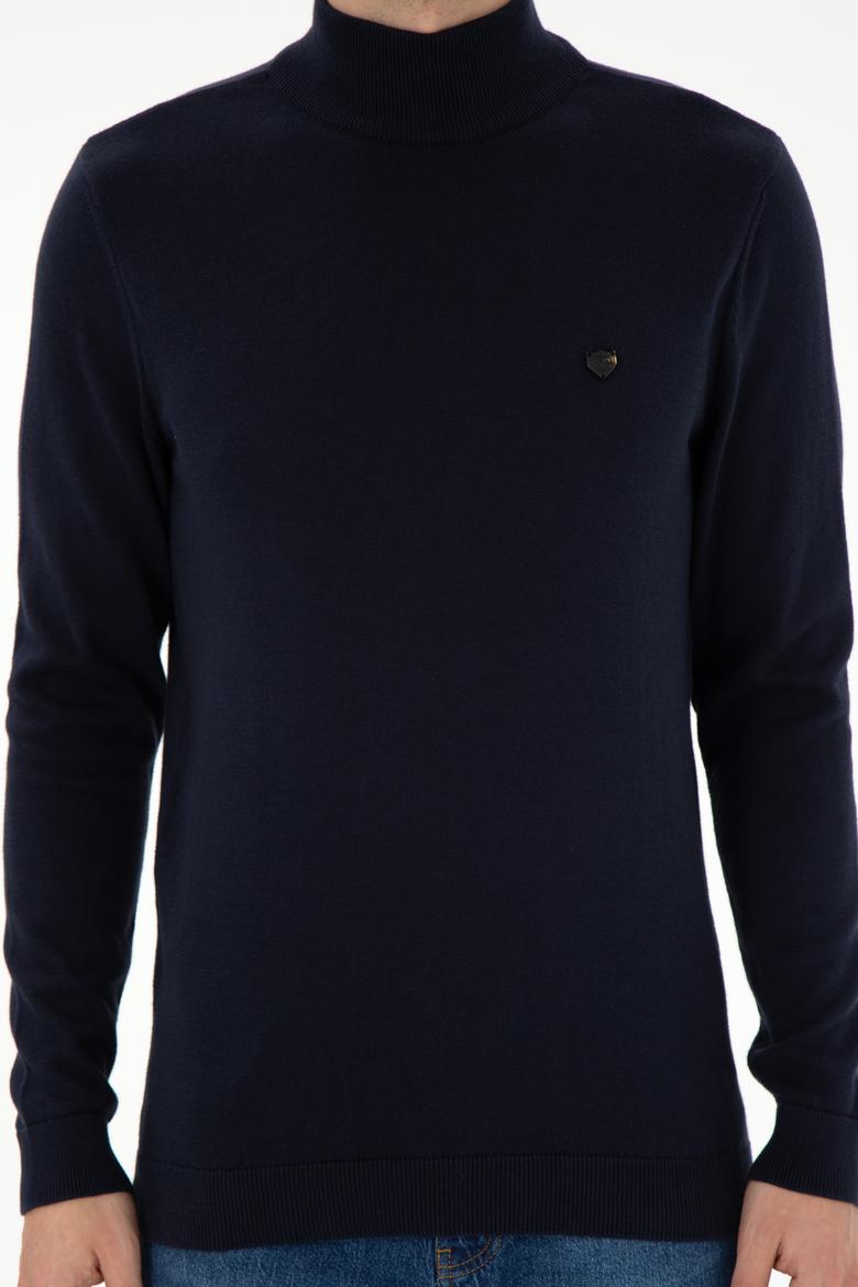 Erkek Slim Fit Yarım Balıkçı Yaka Lacivert Basic Kazak - 50294771016