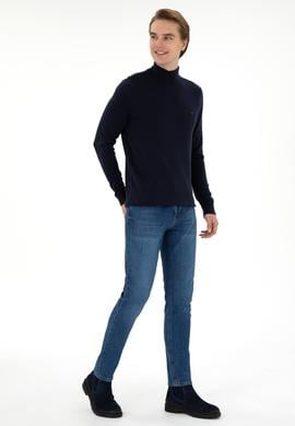 Erkek Slim Fit Yarım Balıkçı Yaka Lacivert Basic Kazak - 50294771016