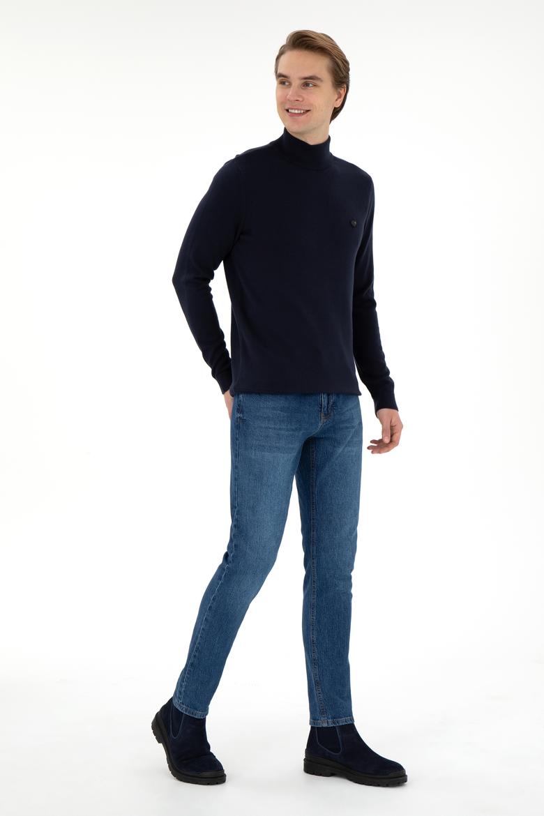 Erkek Slim Fit Yarım Balıkçı Yaka Lacivert Basic Kazak - 50294771016