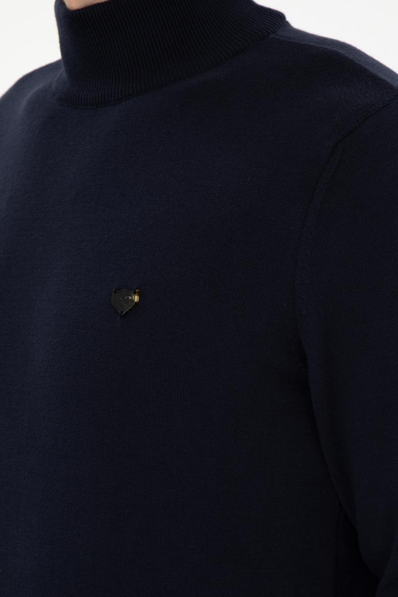 Erkek Slim Fit Yarım Balıkçı Yaka Lacivert Basic Kazak - 50294771016