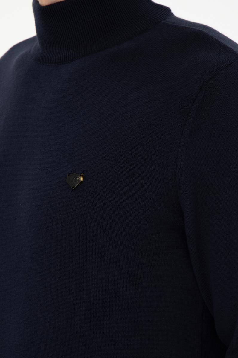 Erkek Slim Fit Yarım Balıkçı Yaka Lacivert Basic Kazak