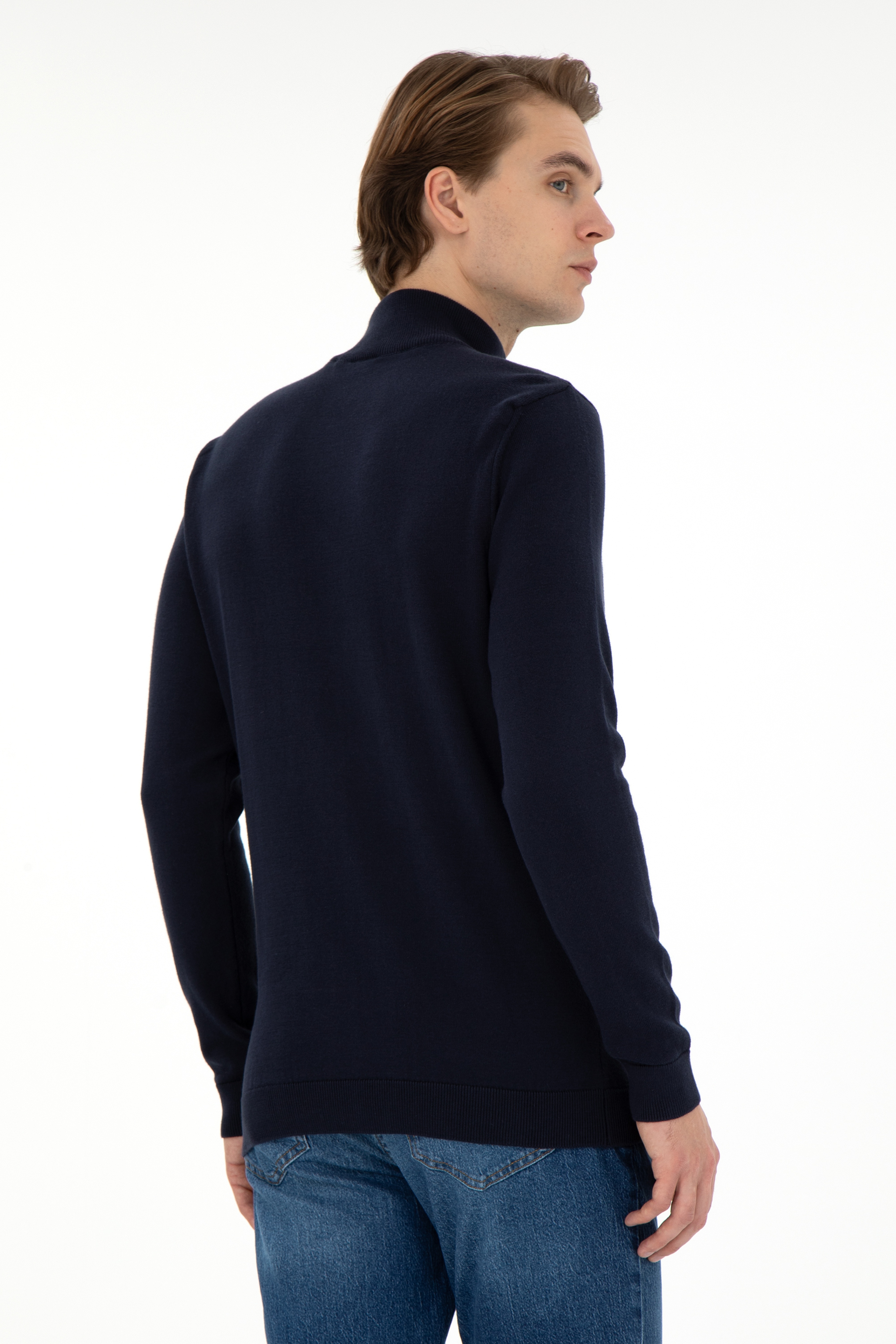Erkek Slim Fit Yarım Balıkçı Yaka Lacivert Basic Kazak - Image 5