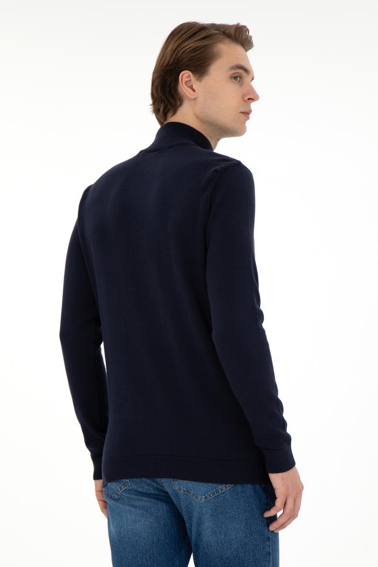 Erkek Slim Fit Yarım Balıkçı Yaka Lacivert Basic Kazak - 50294771016