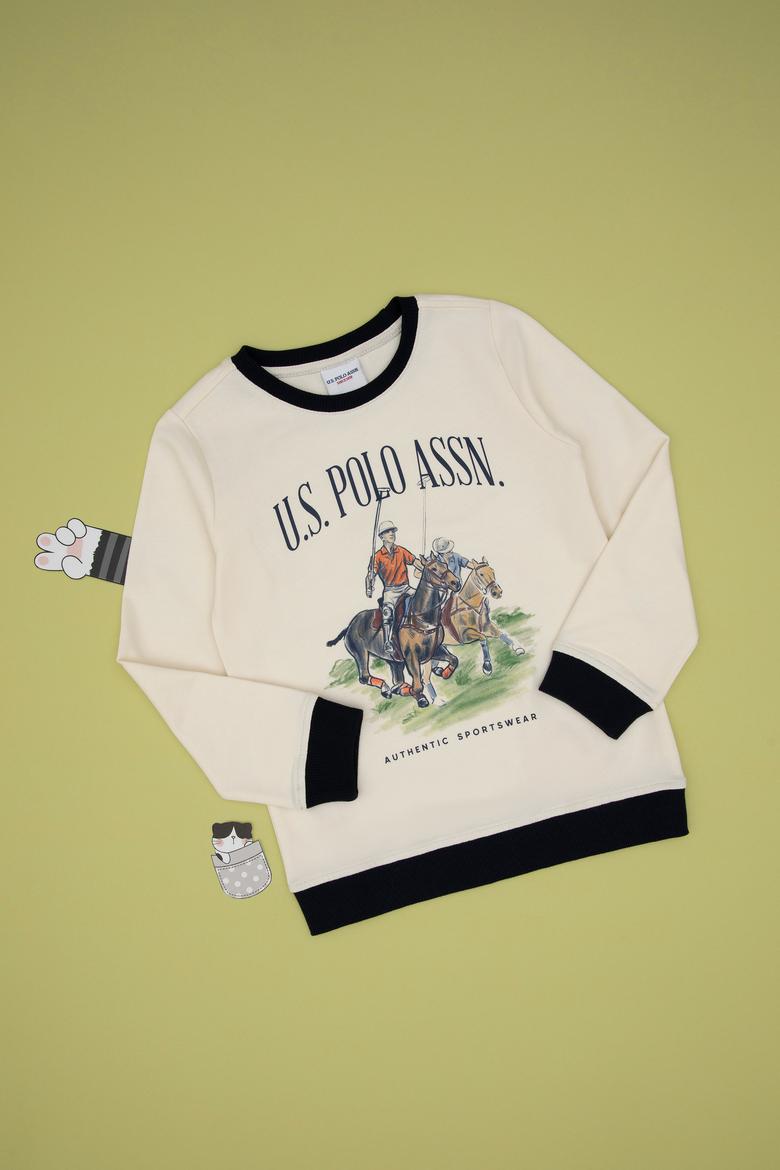 Erkek Çocuk Krem Bisiklet Yaka Sweatshirt