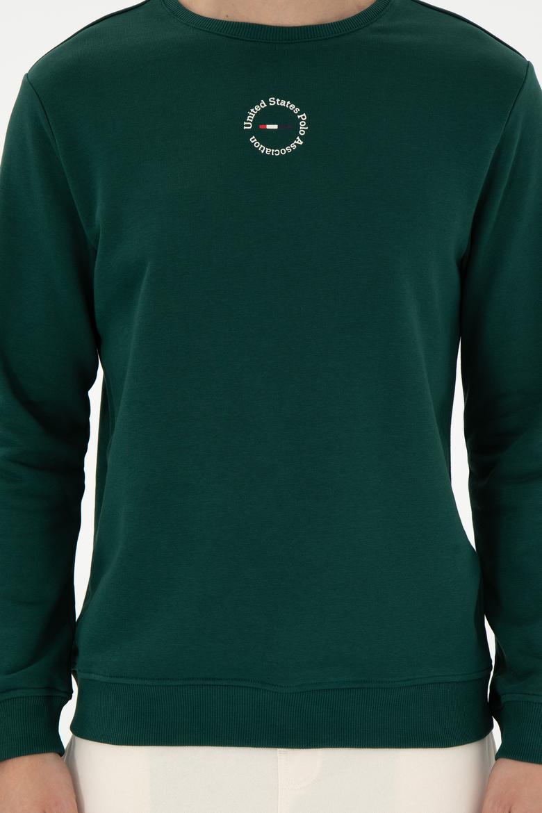 Erkek Regular Fit Bisiklet Yaka Koyu Yeşil Sweatshirt - 50293436047