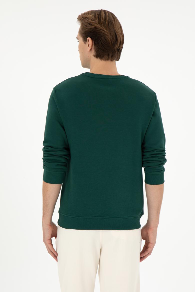Erkek Regular Fit Bisiklet Yaka Koyu Yeşil Sweatshirt - 50293436047