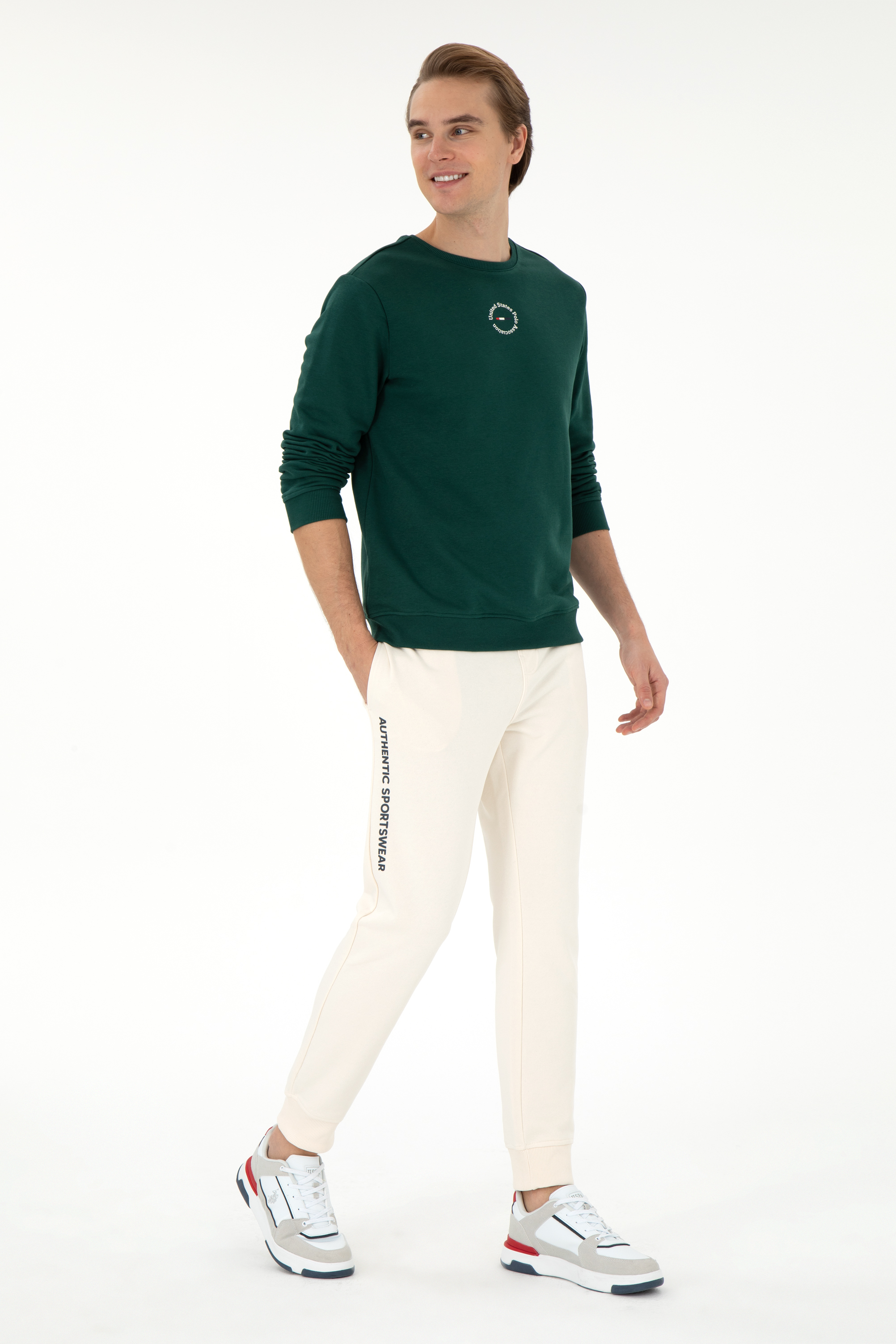 Erkek Regular Fit Bisiklet Yaka Koyu Yeşil Sweatshirt - Image 4