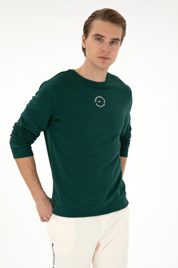 Erkek Regular Fit Bisiklet Yaka Koyu Yeşil Sweatshirt