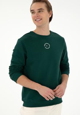 Erkek Regular Fit Bisiklet Yaka Koyu Yeşil Sweatshirt - 50293436047