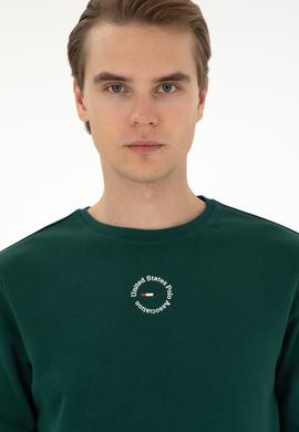 Erkek Regular Fit Bisiklet Yaka Koyu Yeşil Sweatshirt - 50293436047