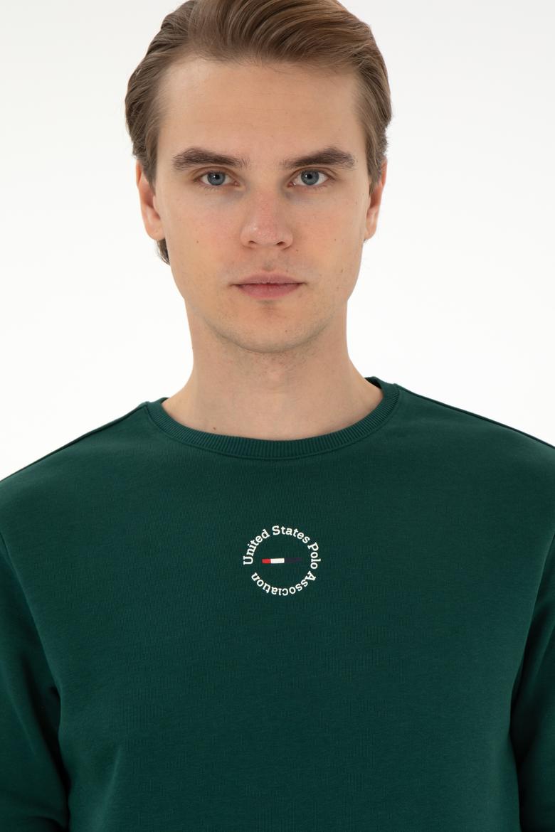 Erkek Regular Fit Bisiklet Yaka Koyu Yeşil Sweatshirt - 50293436047