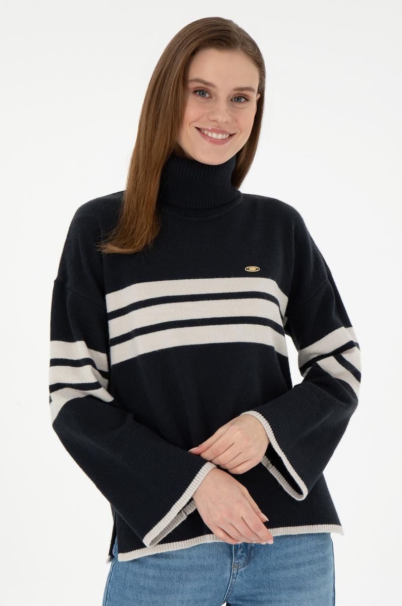 Kadın Lacivert Boğazlı Kazak