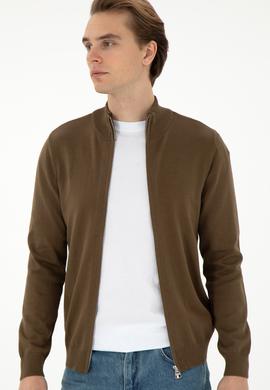 Erkek Haki Basic Triko Hırka - 50298268051