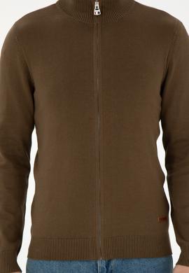 Erkek Haki Basic Triko Hırka - 50298268051