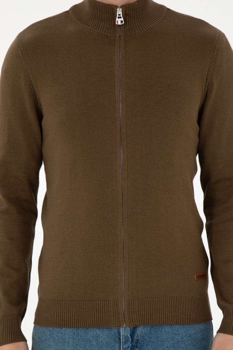 Erkek Haki Basic Triko Hırka - 50298268051