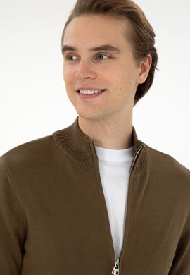 Erkek Haki Basic Triko Hırka - 50298268051