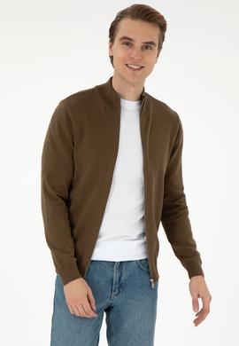 Erkek Haki Basic Triko Hırka - 50298268051