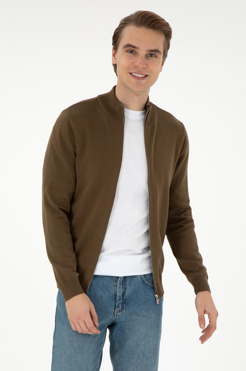 Erkek Haki Basic Triko Hırka