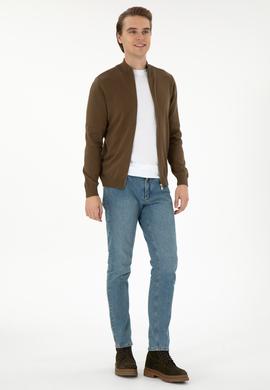 Erkek Haki Basic Triko Hırka - 50298268051