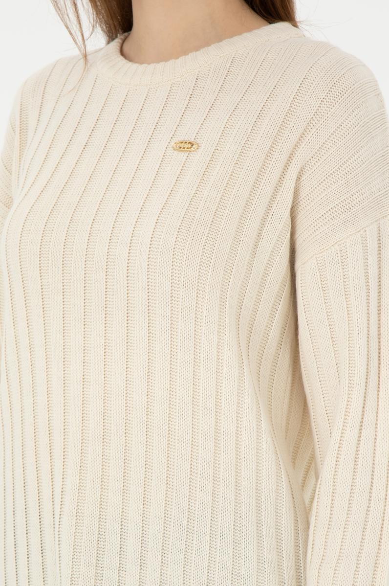 Kadın Krem Bisiklet Yaka Kazak