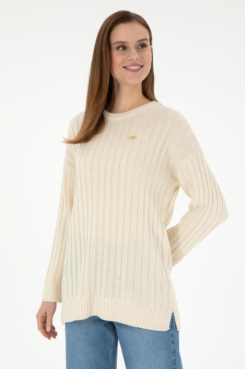 Kadın Krem Bisiklet Yaka Kazak