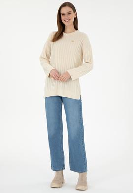 Kadın Krem Bisiklet Yaka Kazak - 50297092005