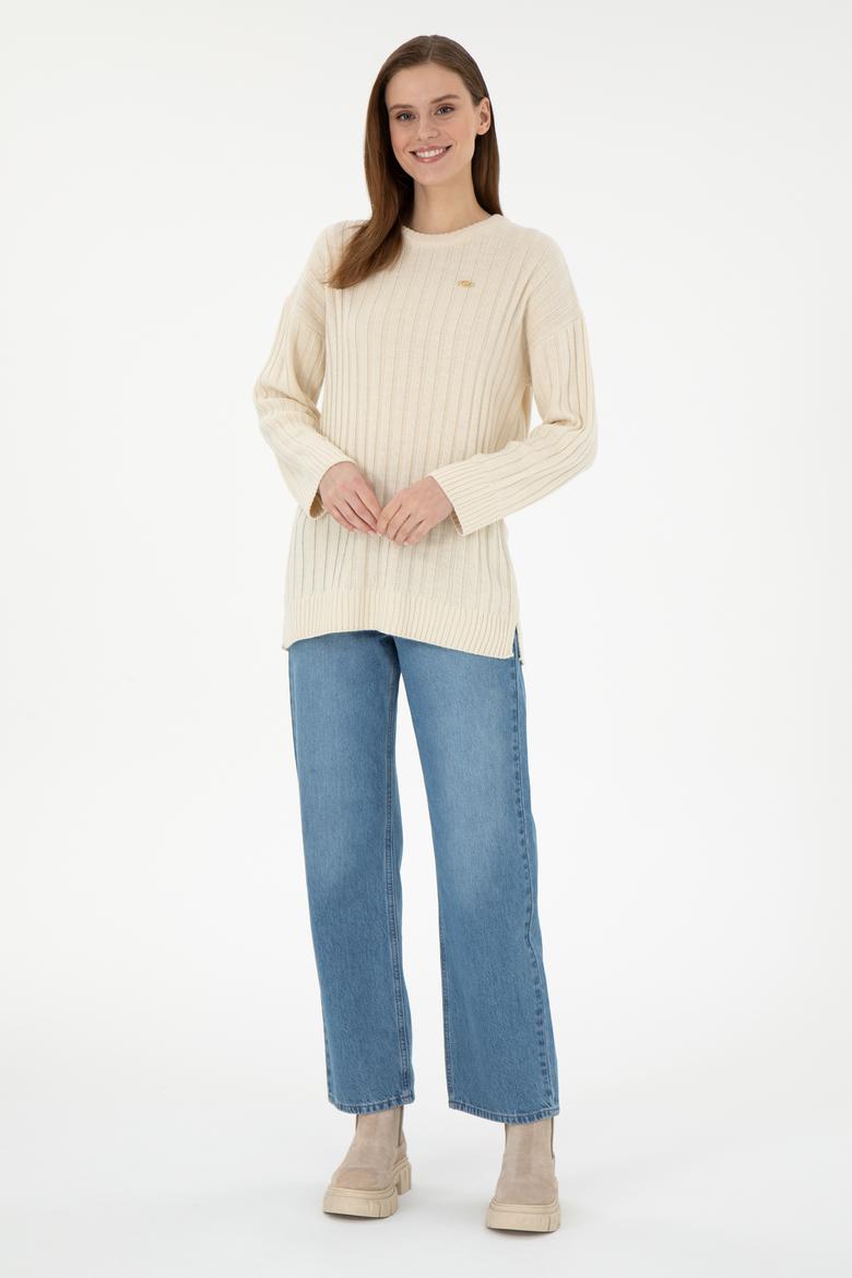 Kadın Krem Bisiklet Yaka Kazak - 50297092005