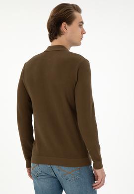 Erkek Regular Fit Yarım Fermuarlı Haki Basic Kazak - 50298266062