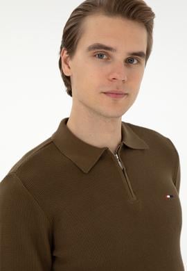 Erkek Regular Fit Yarım Fermuarlı Haki Basic Kazak - 50298266062