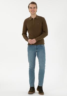 Erkek Regular Fit Yarım Fermuarlı Haki Basic Kazak - 50298266062