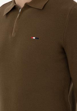 Erkek Regular Fit Yarım Fermuarlı Haki Basic Kazak - 50298266062