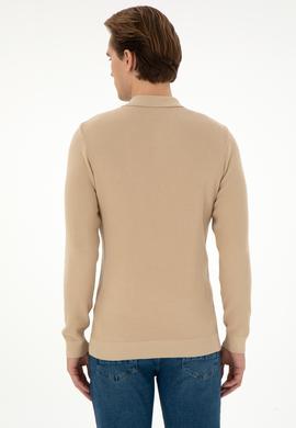 Erkek Regular Fit Yarım Fermuarlı Kum Melanj Basic Kazak - 50298266041