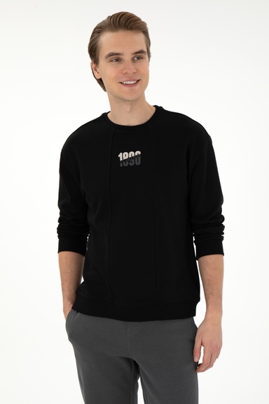 Erkek Comfort Fit Bisiklet Yaka Siyah Sweatshirt