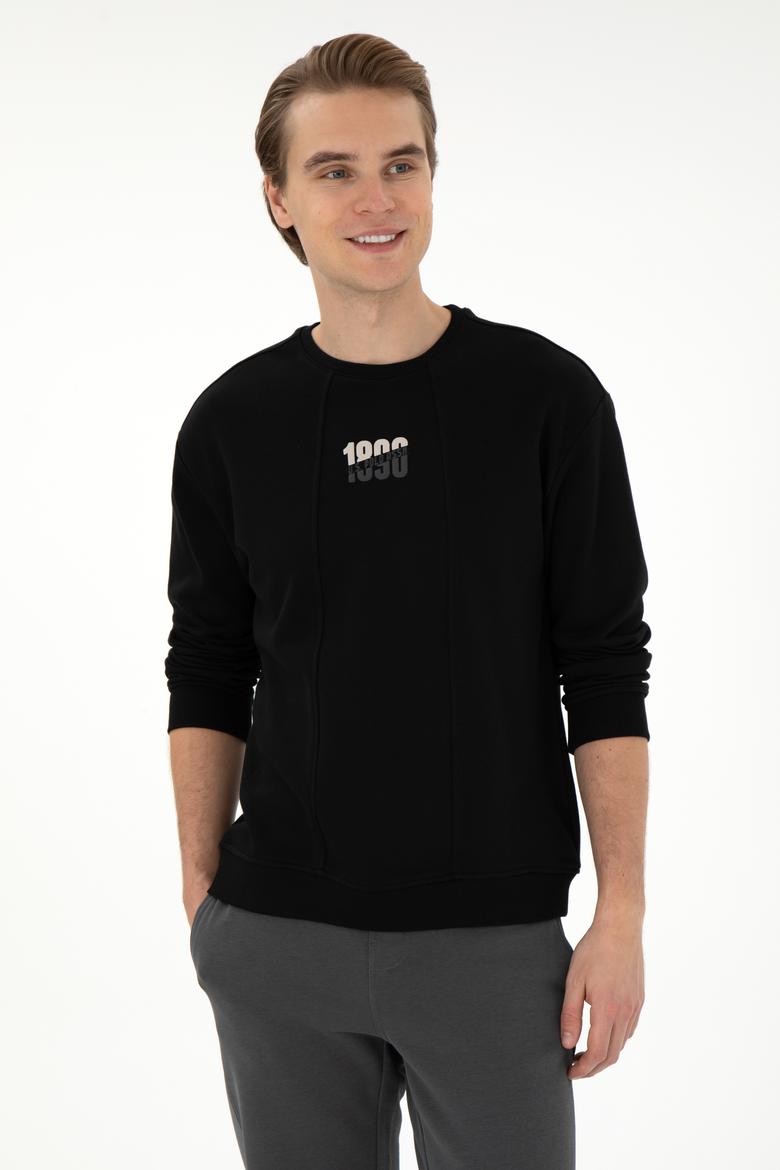 Erkek Comfort Fit Bisiklet Yaka Siyah Sweatshirt