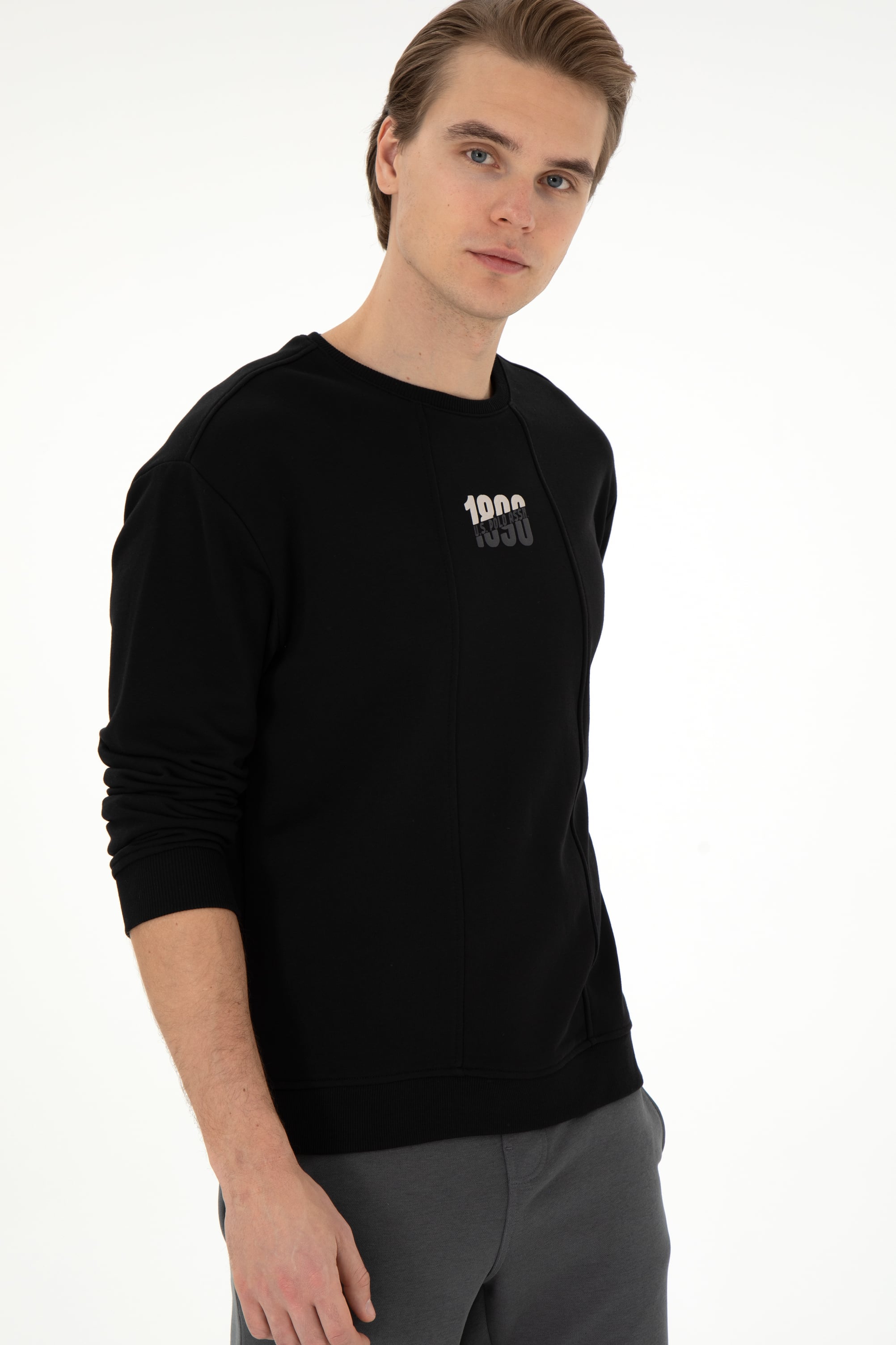 Erkek Comfort Fit Bisiklet Yaka Siyah Sweatshirt