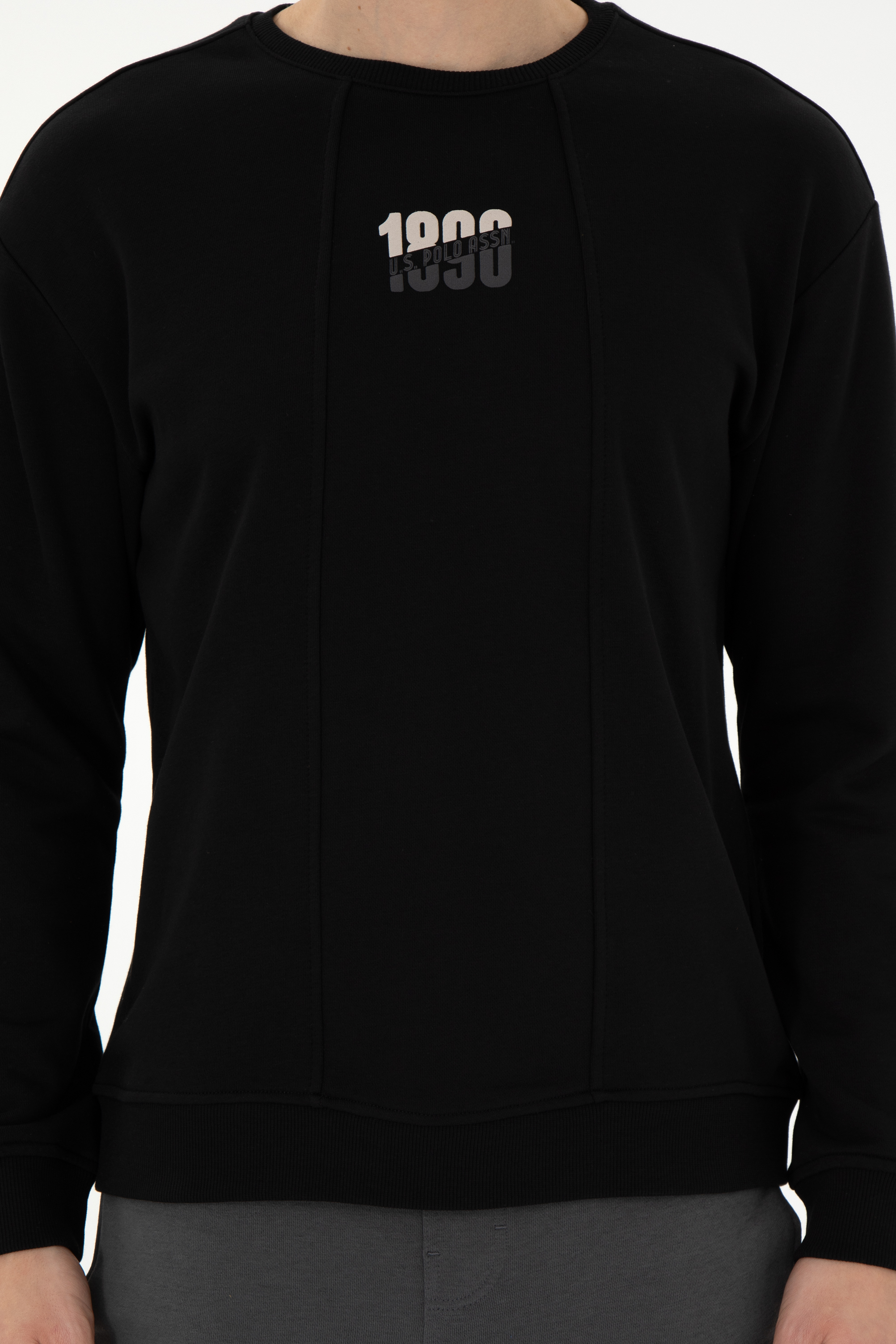 Erkek Comfort Fit Bisiklet Yaka Siyah Sweatshirt - Image 6